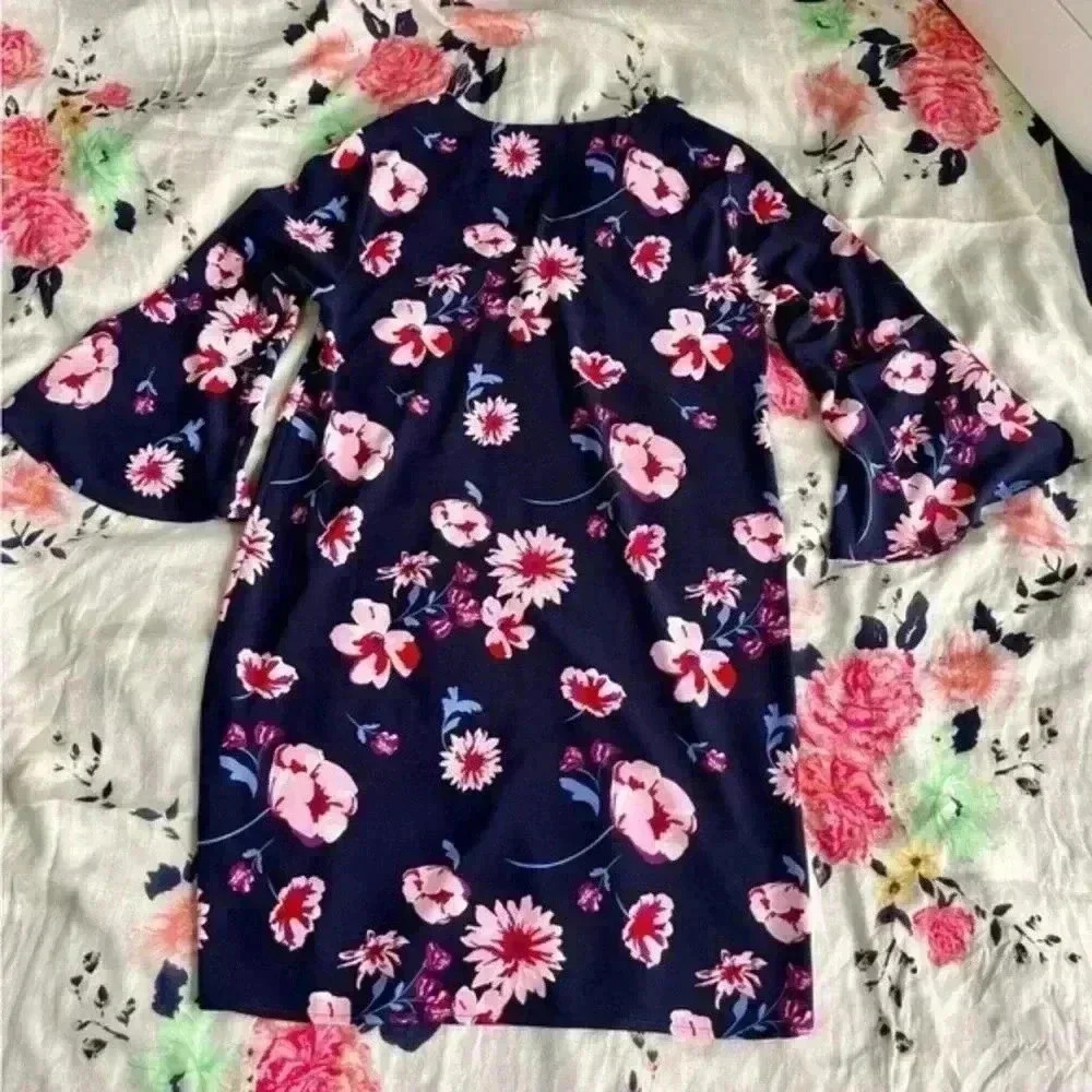 Mudpie Mila Pink and Navy Floral Print Sheath Dress Women’s Size Small